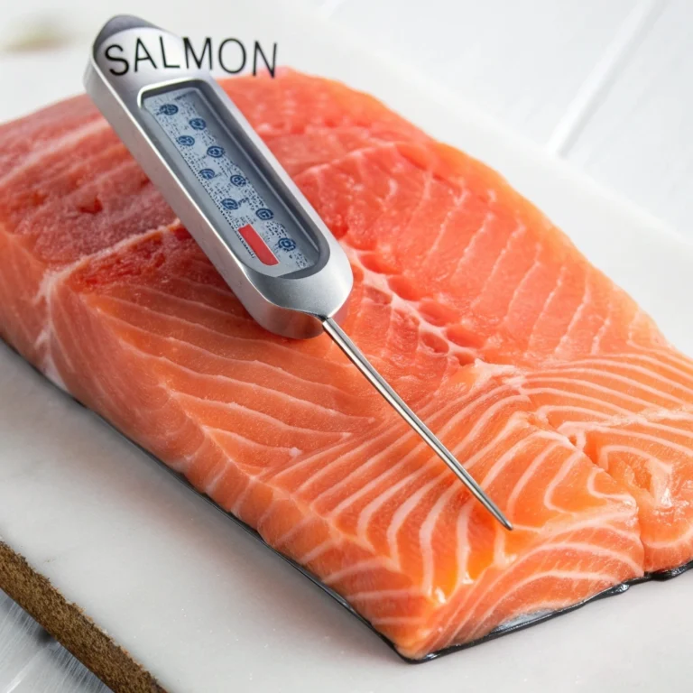 Measuring salmon internal temp with a digital thermometer