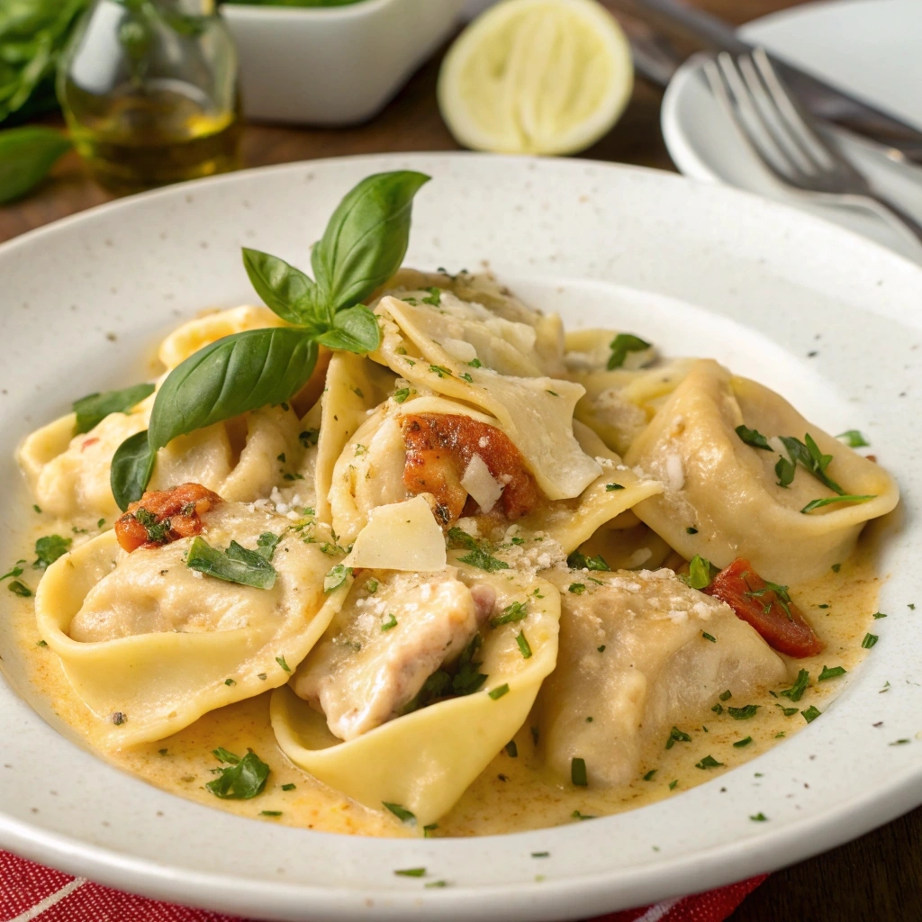 Preparing delicious chicken tortellini filling