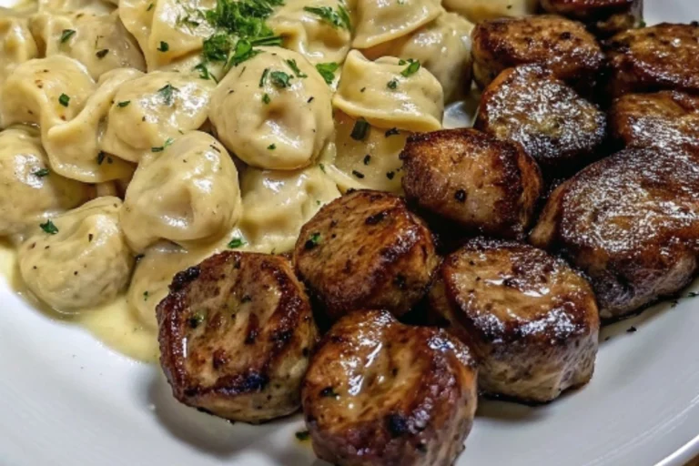 Garlic Butter Steak Bites & Creamy Pesto Alfredo Tortellini