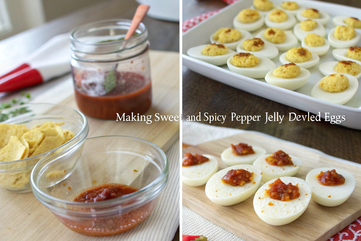 Sweet and Spicy Pepper Jelly Deviled Eggs