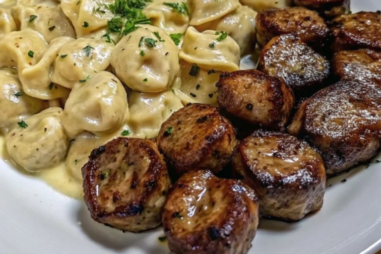 Garlic Butter Steak Bites & Creamy Alfredo Tortellini