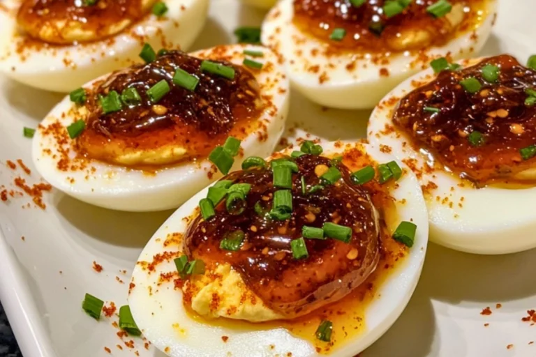 Sweet and Spicy Pepper Jelly Deviled Eggs