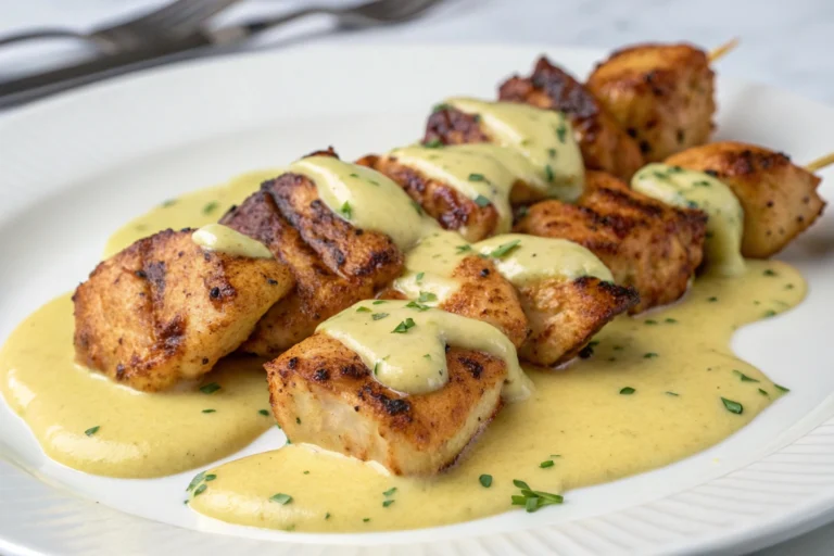Grilled Chicken Bites with Creamy Garlic Sauce