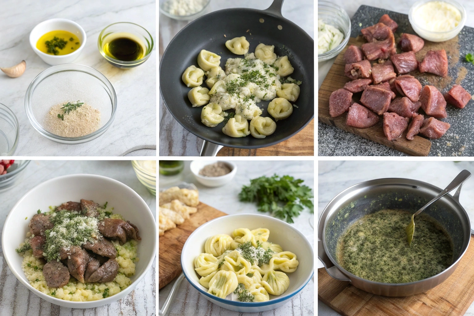 Garlic Butter Steak Bites & Creamy Pesto Alfredo Tortellini 