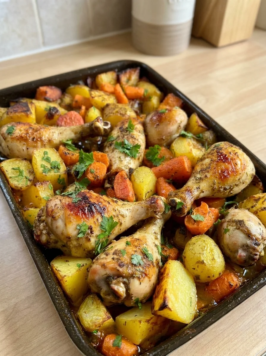 Garlic Herb Roasted Chicken Drumsticks with Potatoes