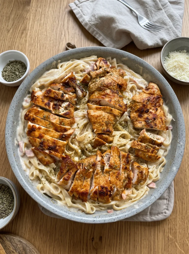 Creamy Garlic Chicken Alfredo Fettuccine
