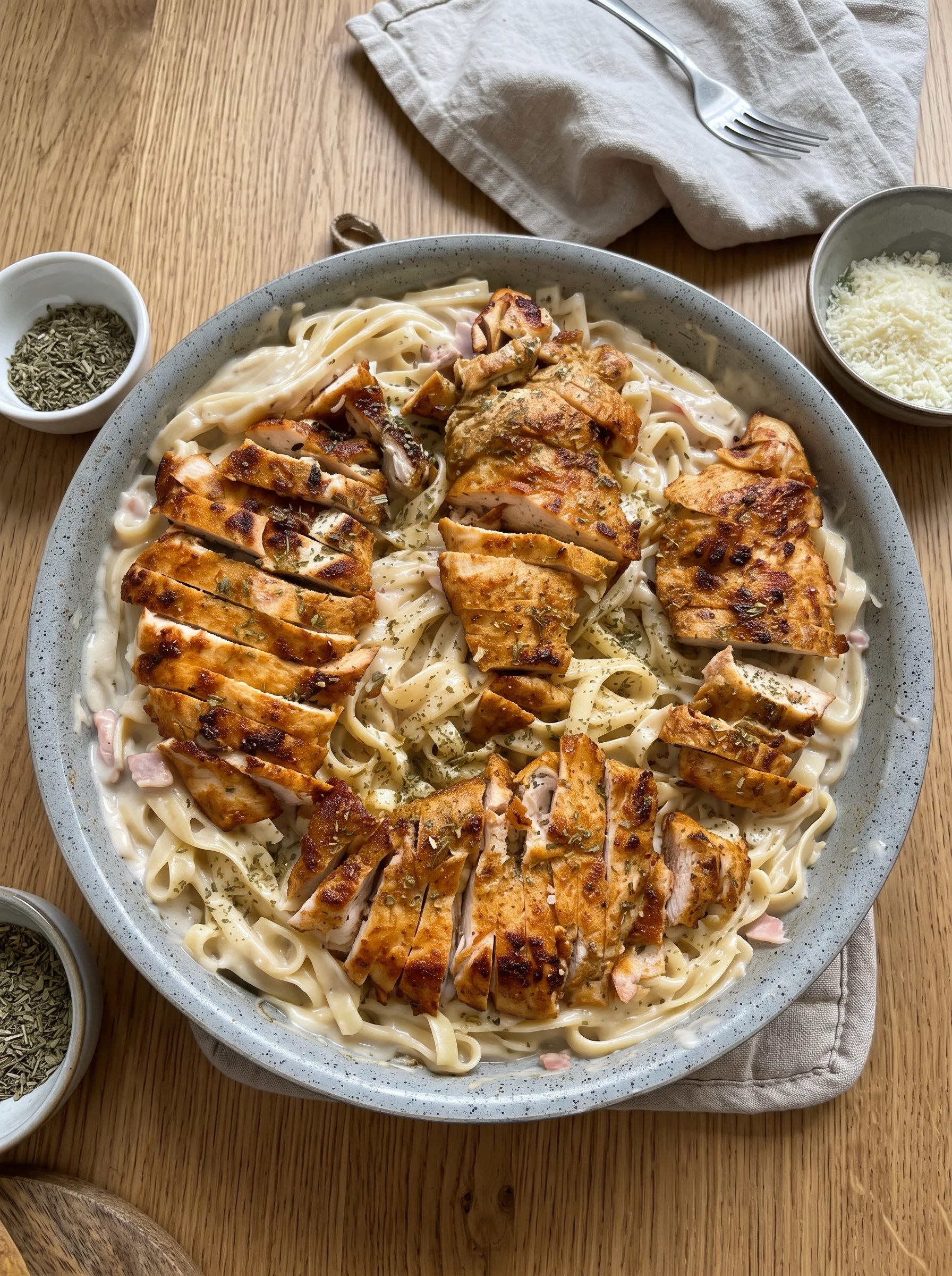 Creamy Garlic Chicken Alfredo Fettuccine