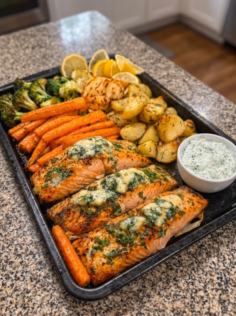 Garlic Herb Butter Salmon with Roasted Potatoes