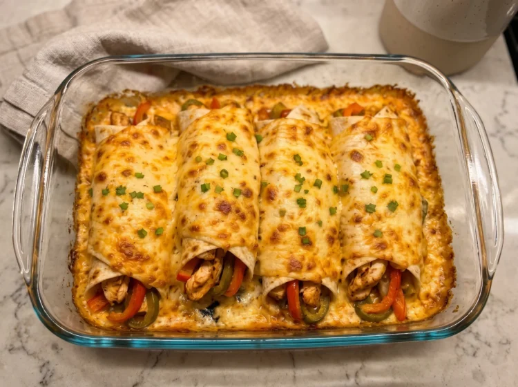 Cheesy Chicken Fajita Enchilada Bake