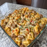 Creamy Beef Cheese Tortellini Bake