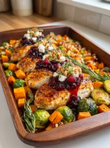 Cranberry Feta Chicken with Roasted Sweet Potatoes
