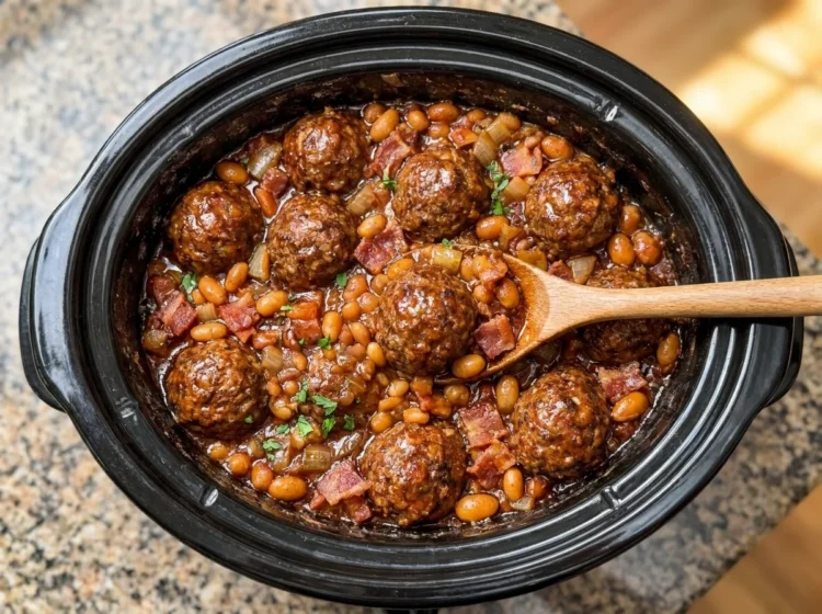 Slow Cooker BBQ Meatballs Baked Beans