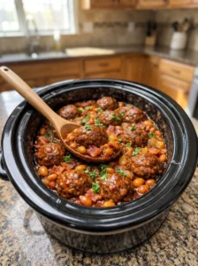 Slow Cooker BBQ Meatballs Baked Beans