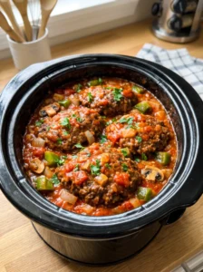 Slow Cooker Salisbury Steak with Tomato Mushroom Gravy