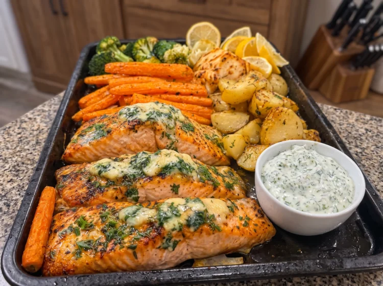 Garlic Herb Butter Salmon with Roasted Potatoes