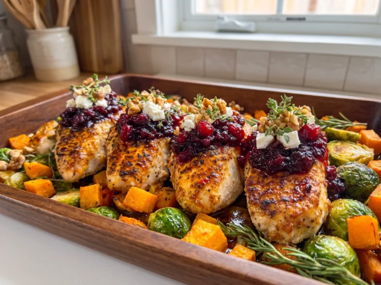 Cranberry Feta Chicken with Roasted Sweet Potatoes