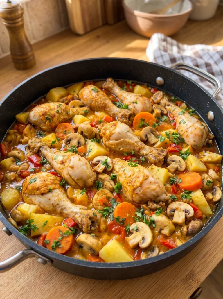One-Pot Chicken Drumsticks with Potatoes Mushrooms