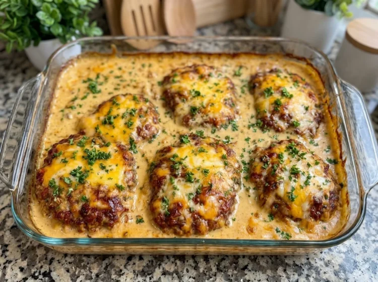 Creamy Garlic Butter Cheddar Baked Chicken