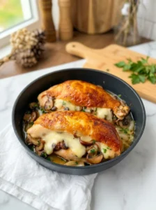 Creamy Mushroom-Stuffed Chicken Breast with Garlic Parmesan Sauce