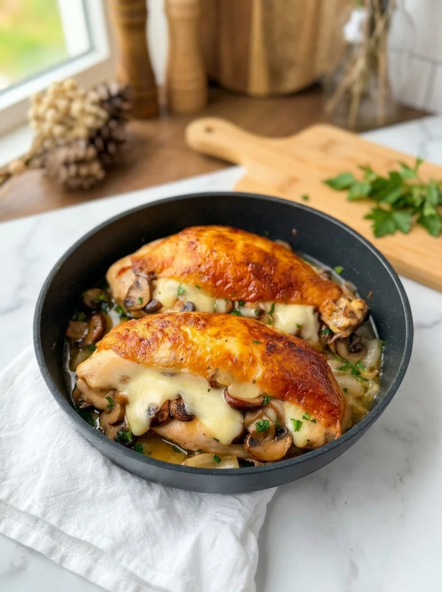 Creamy Mushroom-Stuffed Chicken Breast with Garlic Parmesan Sauce