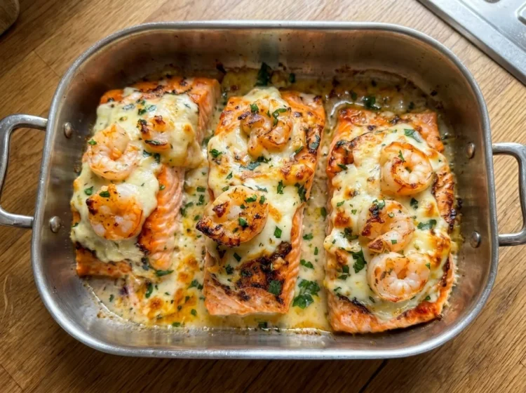 Creamy Garlic Butter Shrimp-Stuffed Salmon