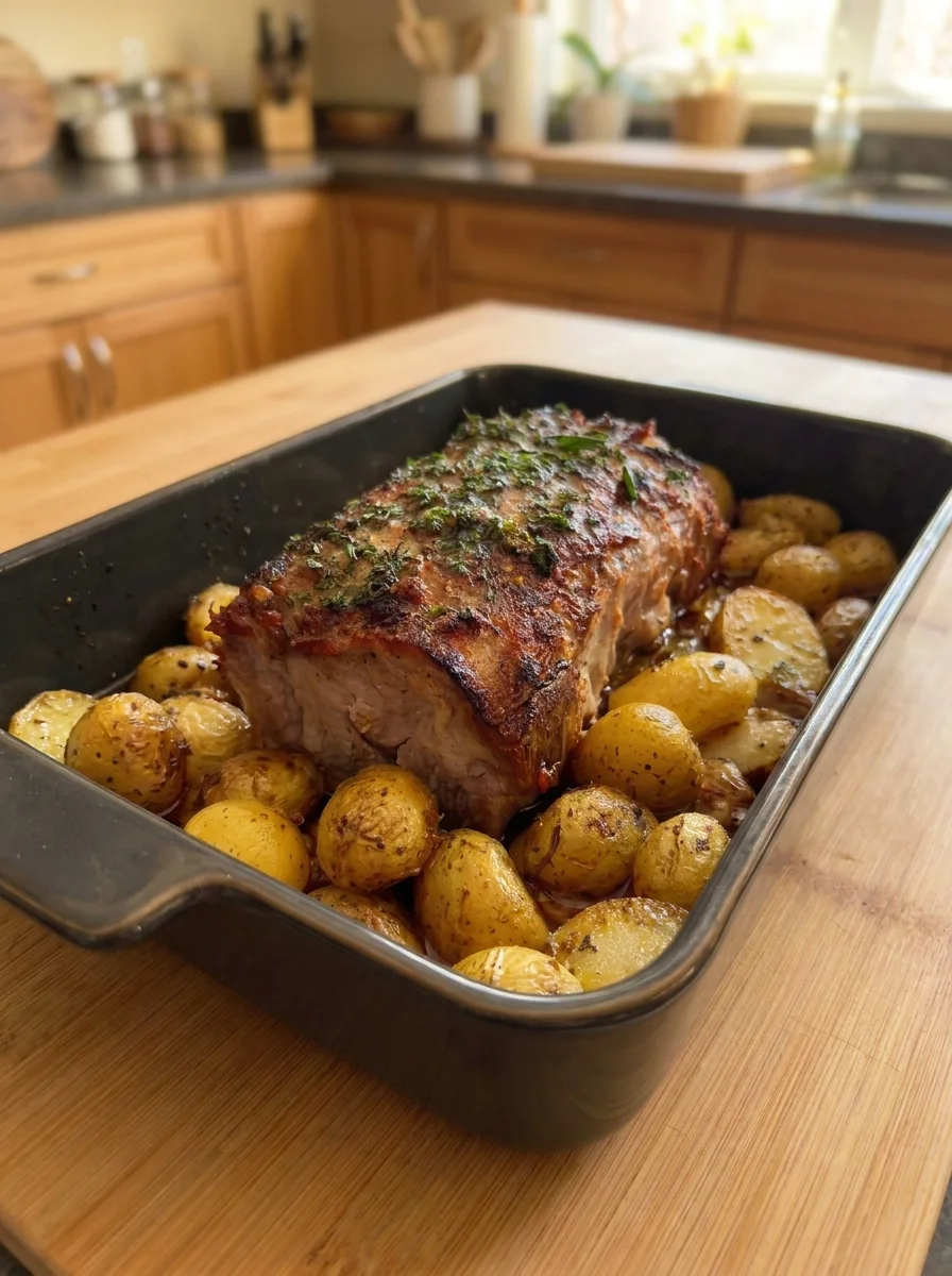 Garlic Butter Herb-Crusted Roast Beef with Golden Baby Potatoes