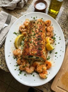 Creamy Spinach Shrimp Stuffed Salmon with Garlic Butter