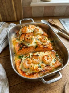 Creamy Garlic Butter Shrimp-Stuffed Salmon