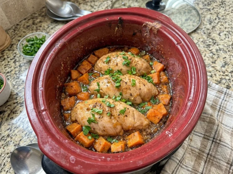 Slow Cooker Honey Garlic Chicken with Sweet Potatoes