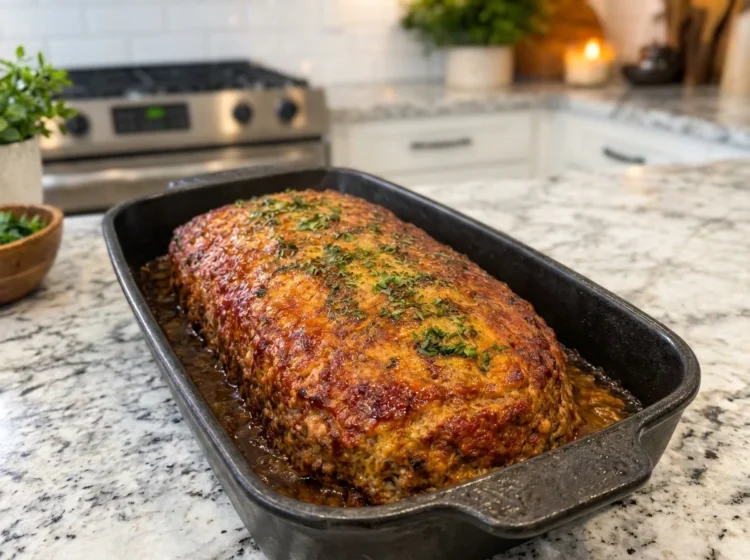 Juicy Garlic Butter Herb Meatloaf with Golden Savory Glaze