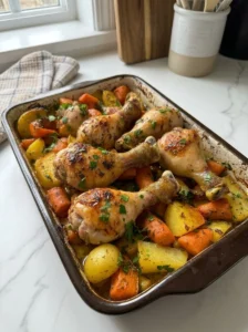 Garlic Butter Roasted Chicken Drumsticks with Golden Potatoes