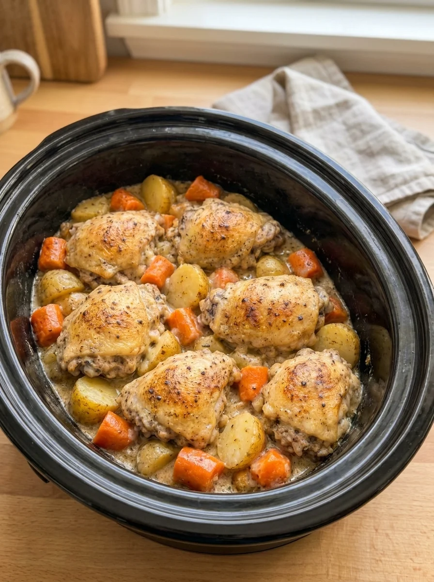 Slow Cooker Creamy Garlic Butter Chicken Thighs with Potatoes