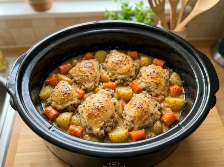 Slow Cooker Creamy Garlic Butter Chicken Thighs with Potatoes