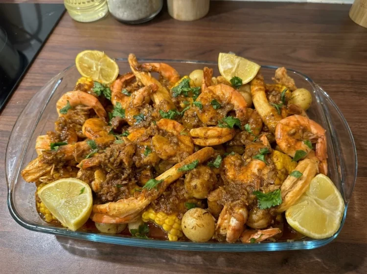 Cajun Garlic Butter Seafood Boil with Shrimp Crab Corn