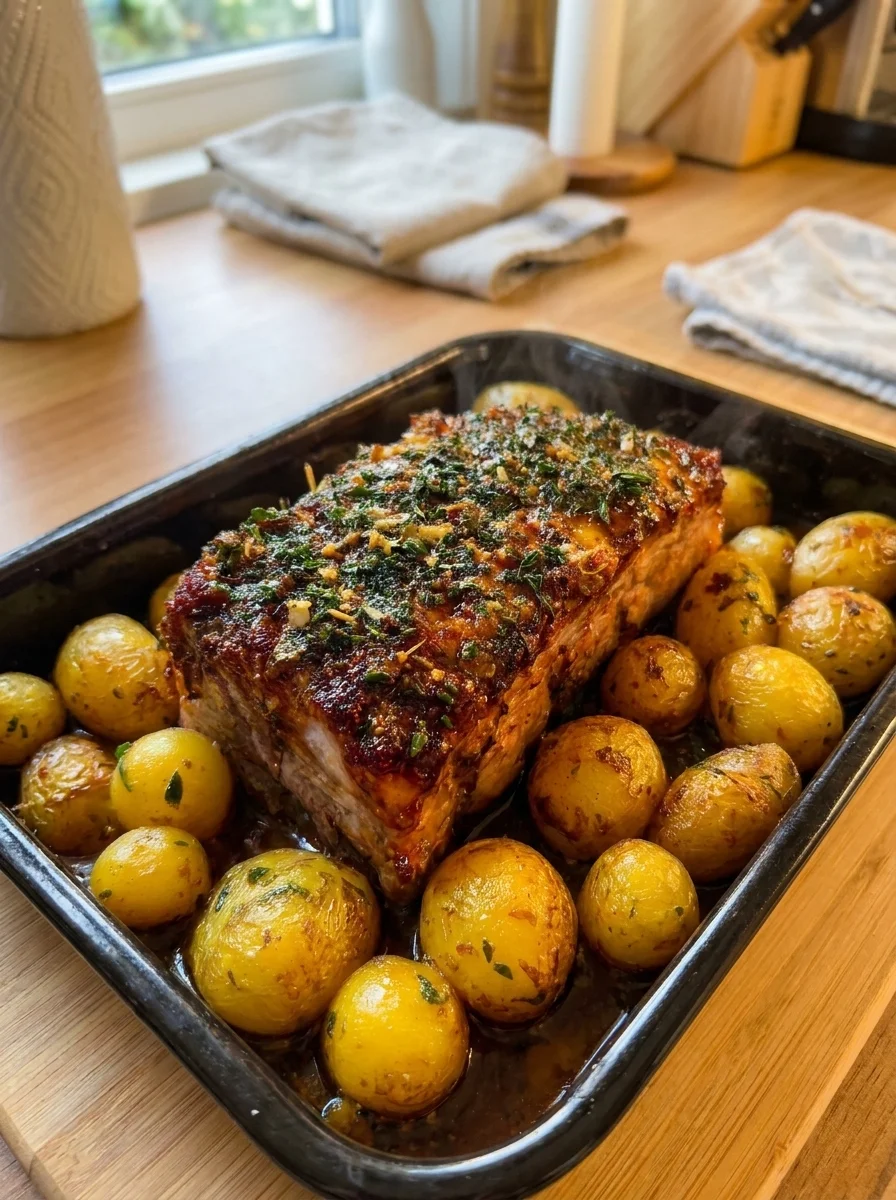 Garlic Herb Butter Roast Beef with Golden Baby Potatoes