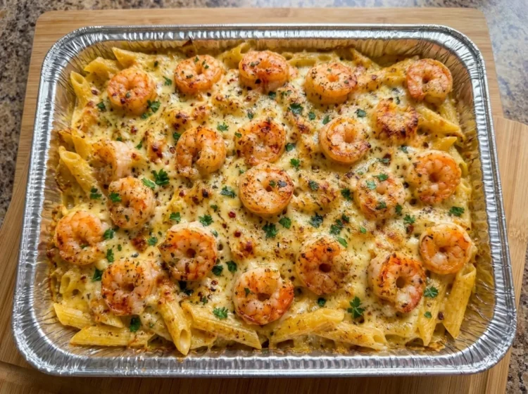 Creamy Garlic Parmesan Shrimp Pasta Bake