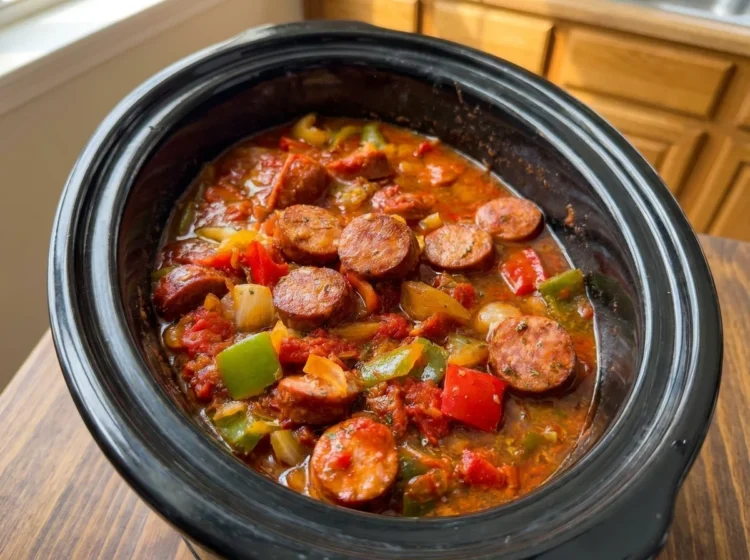 Slow Cooker Smoked Sausage with Bell Peppers