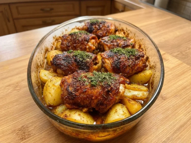Oven-Baked Garlic Paprika Chicken Thighs with Golden Herb-Roasted Potatoes
