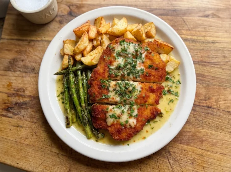 Crispy Garlic Parmesan Chicken with Roasted Potatoes