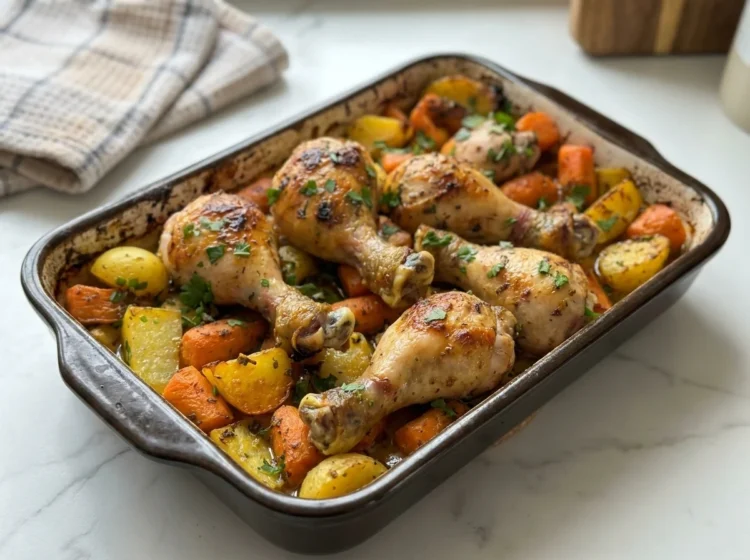 Garlic Butter Roasted Chicken Drumsticks with Golden Potatoes