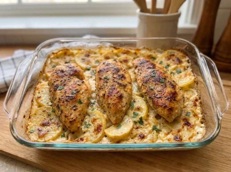 Creamy Garlic Chicken with Cheesy Scalloped Potatoes