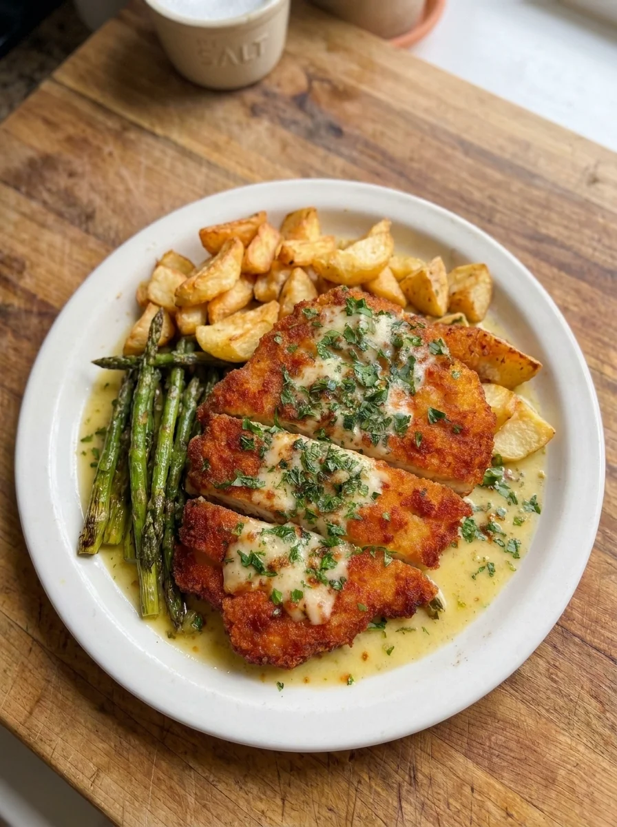 Crispy Garlic Parmesan Chicken with Roasted Potatoes
