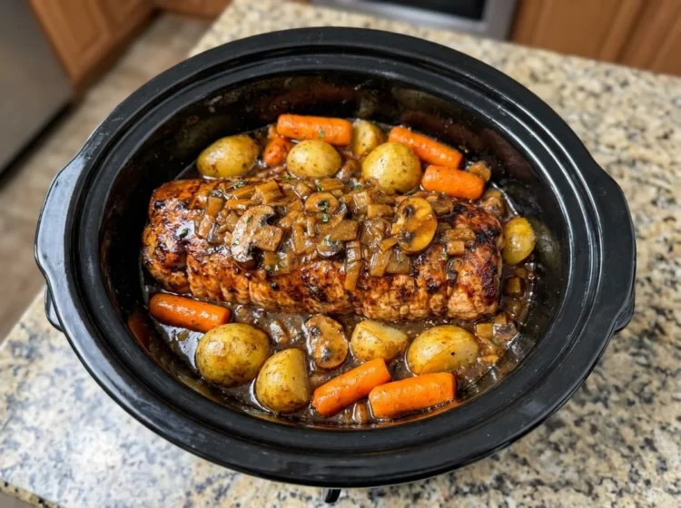 Slow Cooker Garlic Butter Beef Roast with Mushroom Gravy