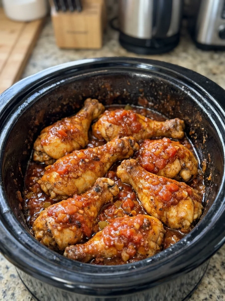 Slow Cooker Tomato Garlic Chicken Drumsticks
