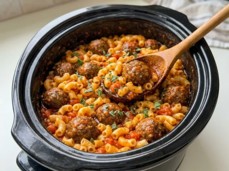 Slow Cooker Italian Meatballs with Saucy Macaroni Garlic Tomato Sauce