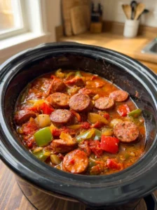 Slow Cooker Smoked Sausage with Bell Peppers