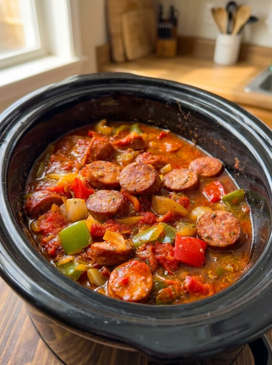 Slow Cooker Smoked Sausage with Bell Peppers