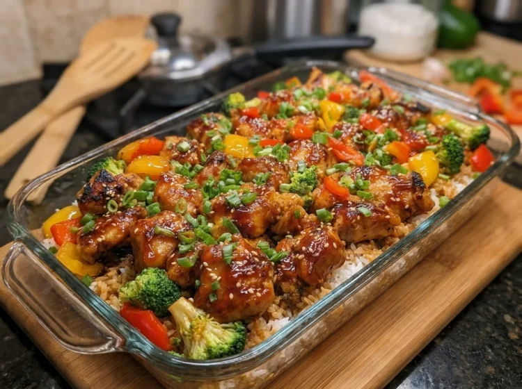 Sweet & Sticky Honey Garlic Chicken Rice Bake