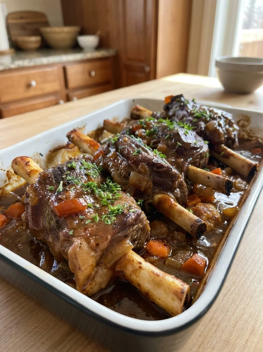 Slow-Braised Lamb Shanks in Rich Garlic Onion Gravy