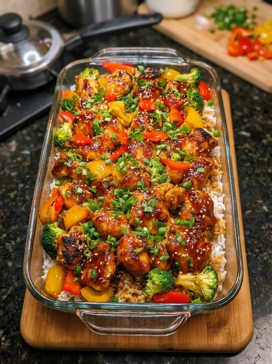 Sweet & Sticky Honey Garlic Chicken Rice Bake